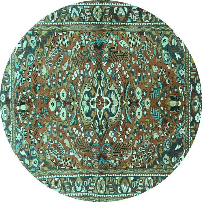Round Persian Turquoise Traditional Rug, tr4431turq