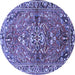 Round Machine Washable Persian Blue Traditional Rug, wshtr4431blu