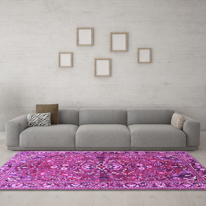 Machine Washable Persian Purple Traditional Area Rugs in a Living Room, wshtr4431pur