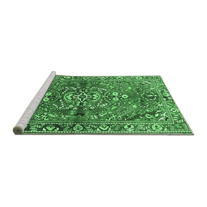Sideview of Machine Washable Persian Emerald Green Traditional Area Rugs, wshtr4431emgrn