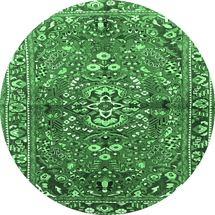 Round Machine Washable Persian Emerald Green Traditional Area Rugs, wshtr4431emgrn