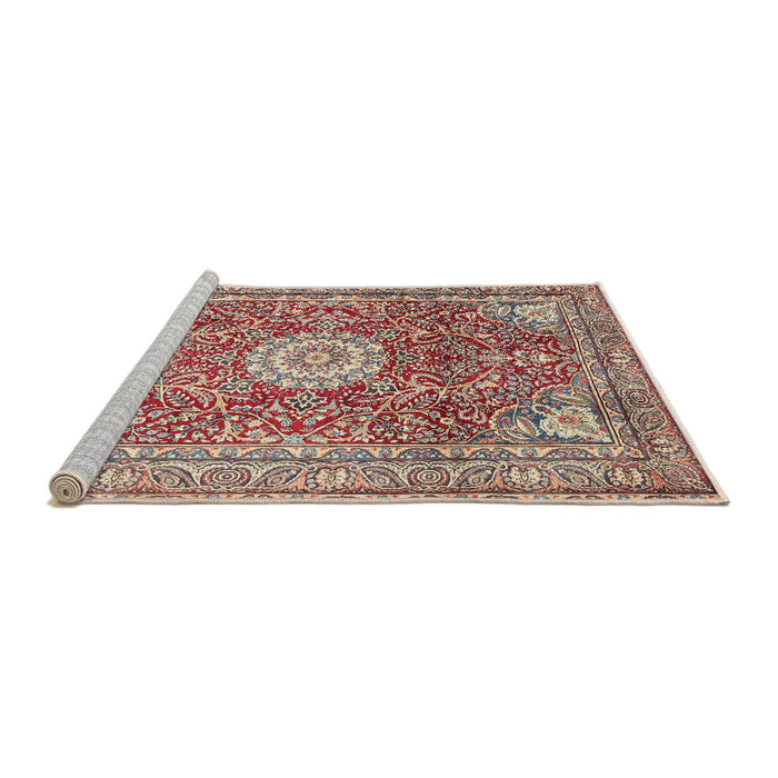 Sideview of Machine Washable Traditional Brown Red Rug, wshtr4432
