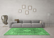 Machine Washable Medallion Emerald Green Traditional Area Rugs in a Living Room,, wshtr4432emgrn