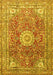 Machine Washable Medallion Yellow Traditional Rug, wshtr4432yw