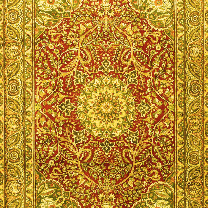 Machine Washable Medallion Yellow Traditional Rug, wshtr4432yw