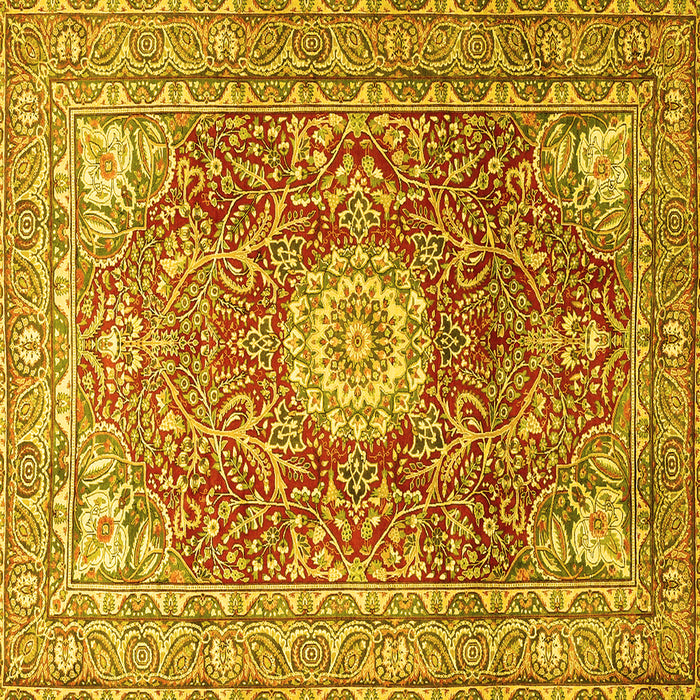 Square Machine Washable Medallion Yellow Traditional Rug, wshtr4432yw
