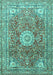 Machine Washable Medallion Turquoise Traditional Area Rugs, wshtr4432turq