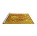 Sideview of Machine Washable Medallion Yellow Traditional Rug, wshtr4432yw