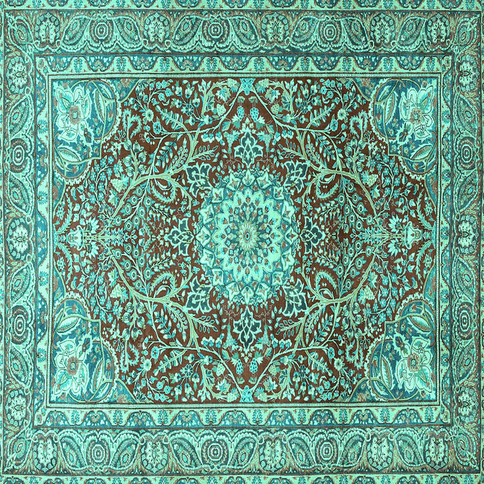 Square Machine Washable Medallion Turquoise Traditional Area Rugs, wshtr4432turq