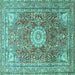 Square Machine Washable Medallion Turquoise Traditional Area Rugs, wshtr4432turq