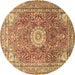 Round Machine Washable Medallion Brown Traditional Rug, wshtr4432brn