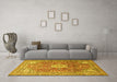 Machine Washable Medallion Yellow Traditional Rug in a Living Room, wshtr4432yw