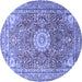 Round Machine Washable Medallion Blue Traditional Rug, wshtr4432blu