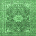Square Machine Washable Medallion Emerald Green Traditional Area Rugs, wshtr4432emgrn