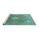 Sideview of Machine Washable Medallion Turquoise Traditional Area Rugs, wshtr4432turq