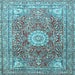 Square Machine Washable Medallion Light Blue Traditional Rug, wshtr4432lblu