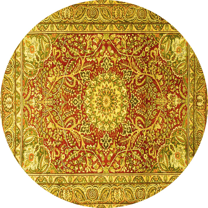 Round Medallion Yellow Traditional Rug, tr4432yw