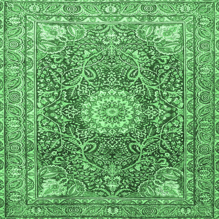 Square Medallion Emerald Green Traditional Rug, tr4432emgrn
