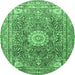 Round Machine Washable Medallion Emerald Green Traditional Area Rugs, wshtr4432emgrn