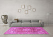 Machine Washable Medallion Pink Traditional Rug in a Living Room, wshtr4432pnk
