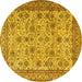 Round Machine Washable Persian Yellow Traditional Rug, wshtr4433yw