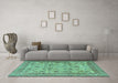 Machine Washable Persian Turquoise Traditional Area Rugs in a Living Room,, wshtr4433turq