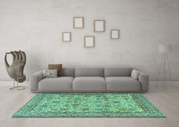 Machine Washable Persian Turquoise Traditional Area Rugs in a Living Room,, wshtr4433turq