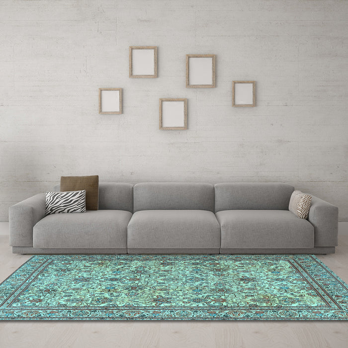Machine Washable Persian Light Blue Traditional Rug in a Living Room, wshtr4433lblu