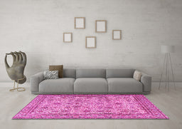 Machine Washable Persian Pink Traditional Rug in a Living Room, wshtr4433pnk