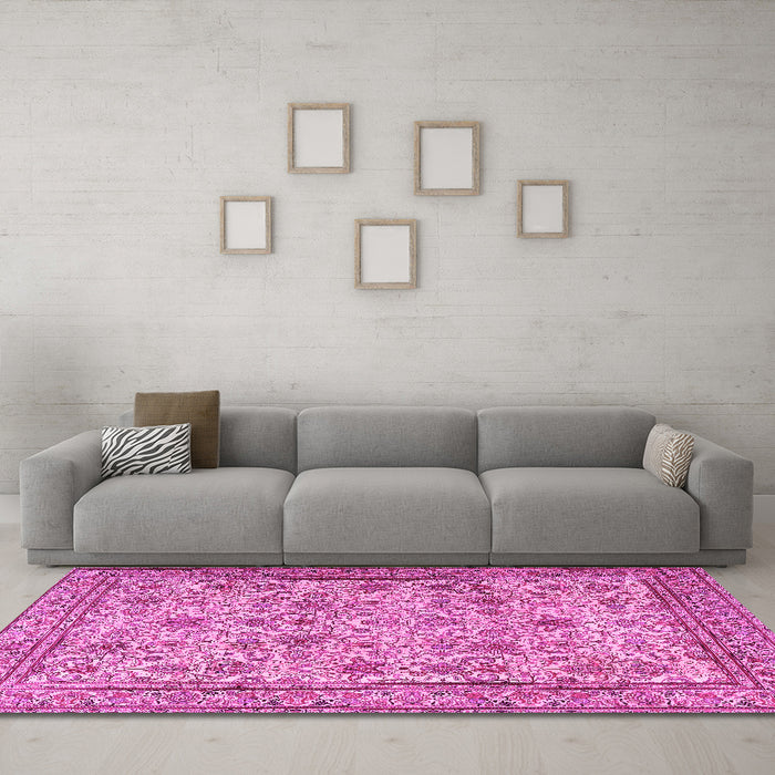 Machine Washable Persian Pink Traditional Rug in a Living Room, wshtr4433pnk