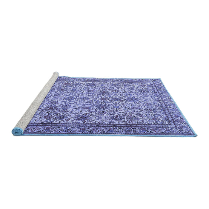 Sideview of Machine Washable Persian Blue Traditional Rug, wshtr4433blu