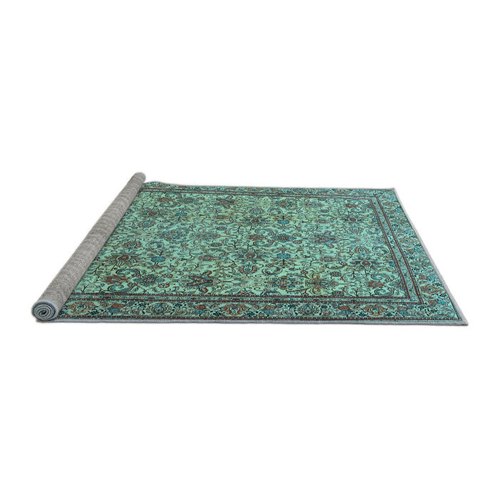 Sideview of Machine Washable Persian Light Blue Traditional Rug, wshtr4433lblu