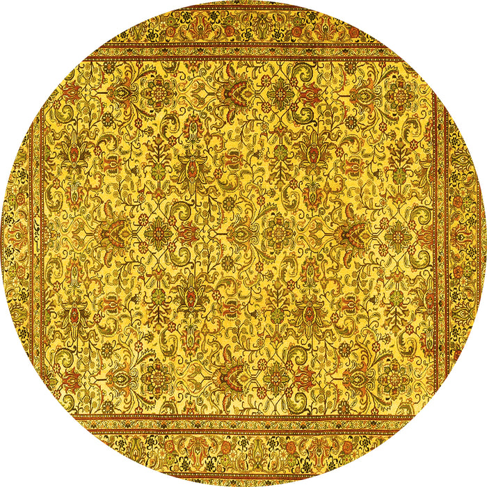 Round Persian Yellow Traditional Rug, tr4433yw