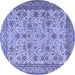 Round Machine Washable Persian Blue Traditional Rug, wshtr4433blu