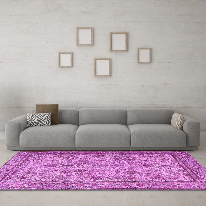 Machine Washable Persian Purple Traditional Area Rugs in a Living Room, wshtr4433pur