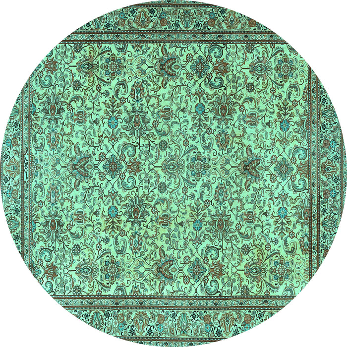 Round Persian Turquoise Traditional Rug, tr4433turq