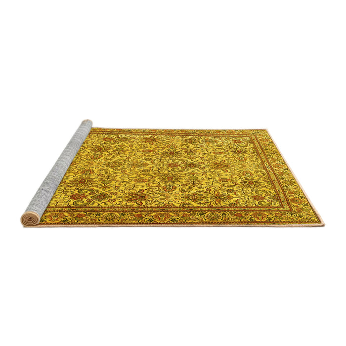 Sideview of Machine Washable Persian Yellow Traditional Rug, wshtr4433yw