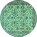 Round Machine Washable Persian Turquoise Traditional Area Rugs, wshtr4433turq