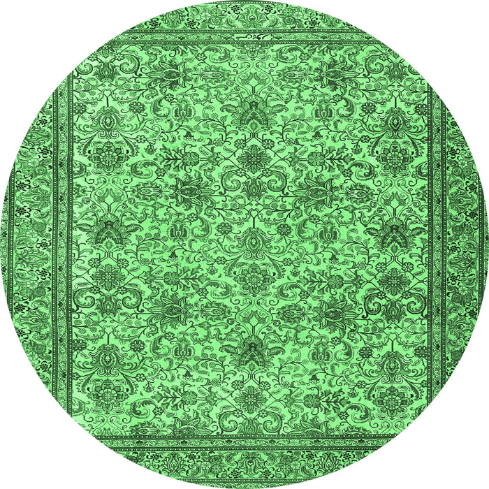 Round Machine Washable Persian Emerald Green Traditional Area Rugs, wshtr4433emgrn