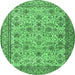 Round Machine Washable Persian Emerald Green Traditional Area Rugs, wshtr4433emgrn