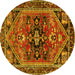 Round Machine Washable Persian Yellow Traditional Rug, wshtr4434yw