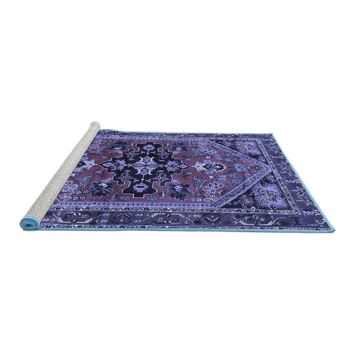 Sideview of Machine Washable Persian Blue Traditional Rug, wshtr4434blu