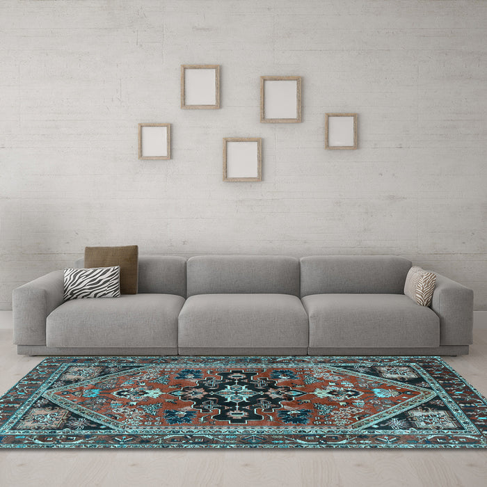 Machine Washable Persian Light Blue Traditional Rug in a Living Room, wshtr4434lblu