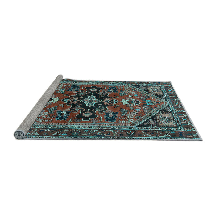 Sideview of Machine Washable Persian Light Blue Traditional Rug, wshtr4434lblu