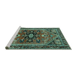Sideview of Machine Washable Persian Turquoise Traditional Area Rugs, wshtr4434turq