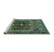 Sideview of Machine Washable Persian Turquoise Traditional Area Rugs, wshtr4434turq