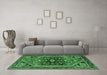 Machine Washable Persian Emerald Green Traditional Area Rugs in a Living Room,, wshtr4434emgrn