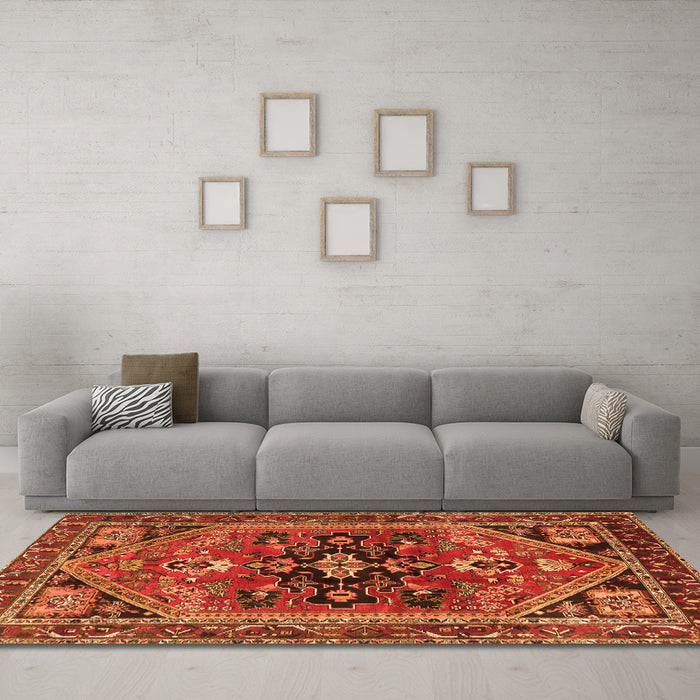 Machine Washable Persian Orange Traditional Area Rugs in a Living Room, wshtr4434org