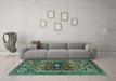 Machine Washable Persian Turquoise Traditional Area Rugs in a Living Room,, wshtr4434turq