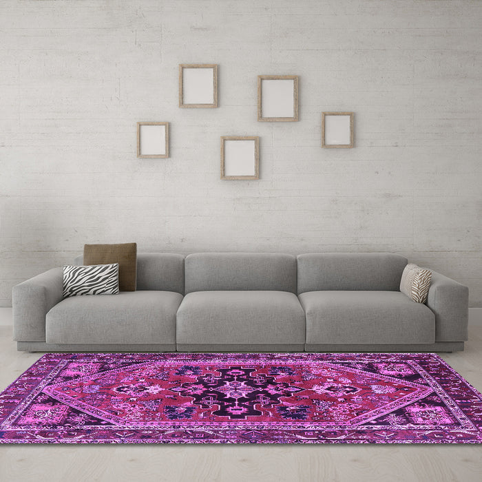 Machine Washable Persian Purple Traditional Area Rugs in a Living Room, wshtr4434pur
